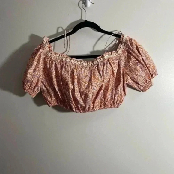 🍁 Zara lace trim floral printed top medium 0387/070 - Picture 4 of 6